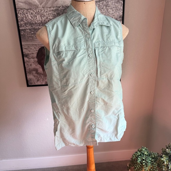 L.L. Bean Jackets & Blazers - LL Bean Womens Sleeveless Button Down Shirt Vest Utility Outdoor Blue M